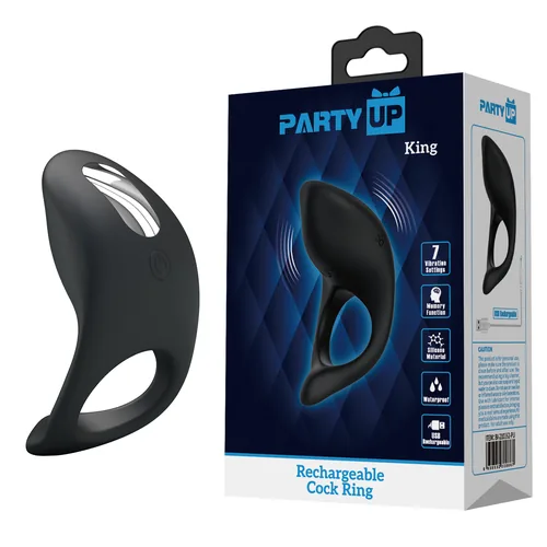 Party Up pierścień erekcyjny wibrujący silikonowy ładowany usb kolor czarny King