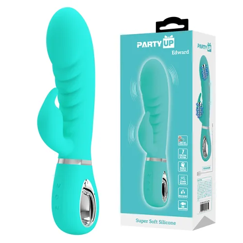Party Up wibrator silikonowy typ króliczek ładowany usb kolor turkusowy Edward