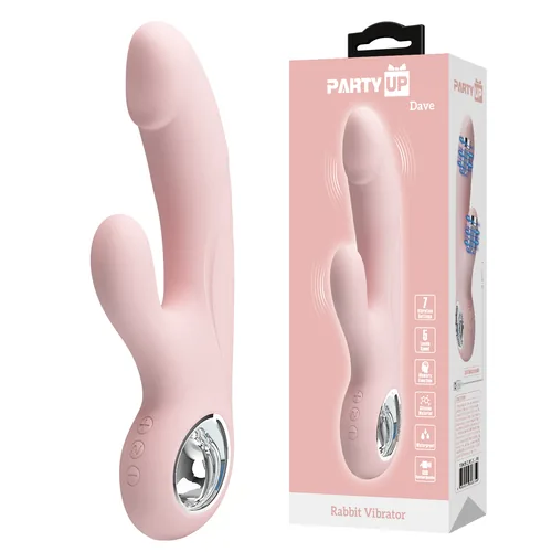 Party Up wibrator silikonowy typ króliczek ładowany usb kolor pudrowy różowy Dave
